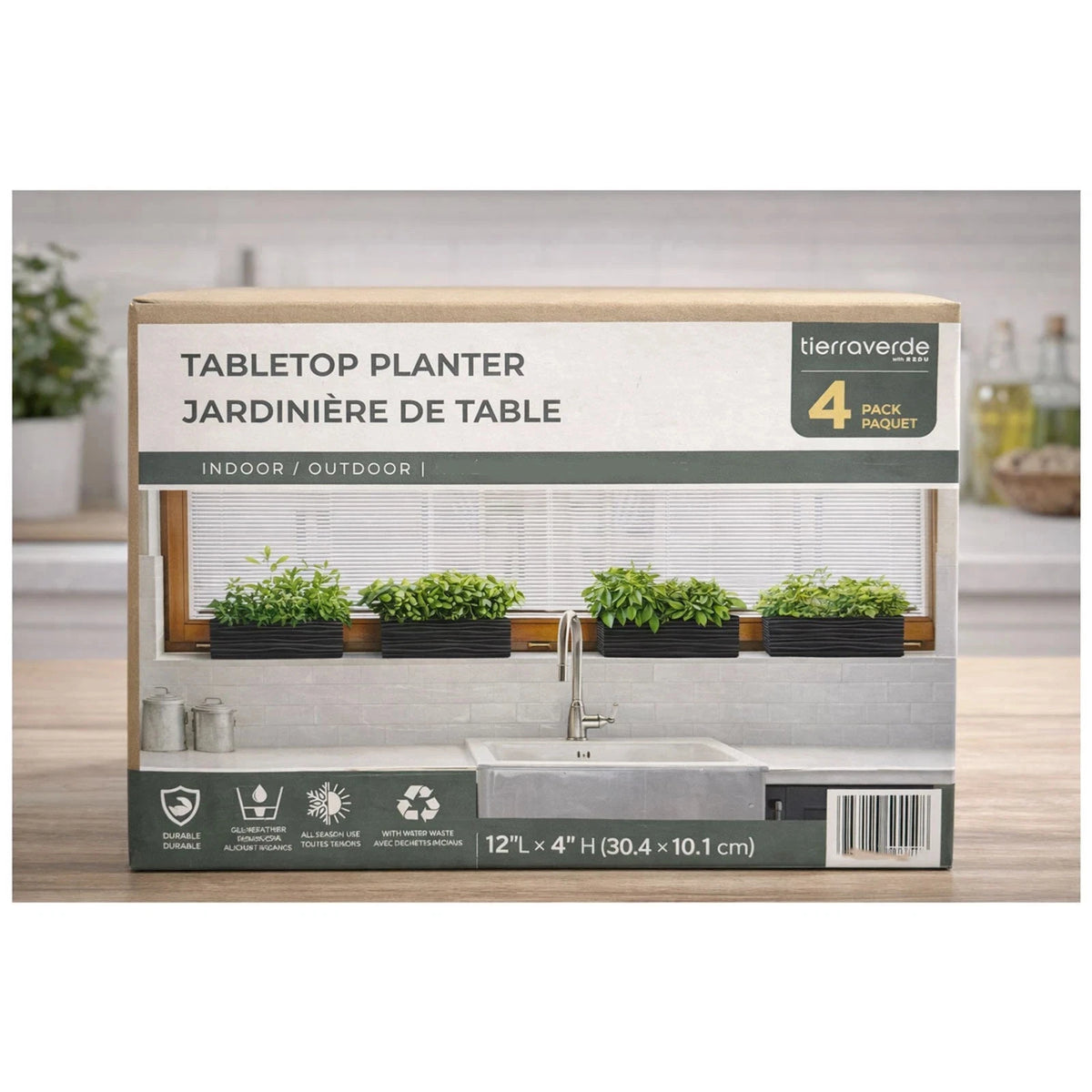 Tierraverde Tabletop Planter 4 Pack 12" Indoor & Outdoor All Season with Drainage