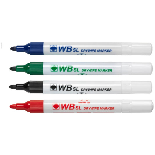 Dry Wipe Whiteboard Pens – Bullet Tip Premium Slim Markers, Assorted Colours