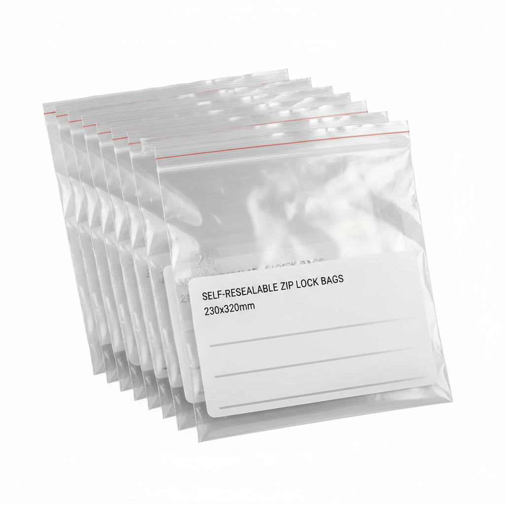 Large Grip Seal Bags – 25 Pack Self-Resealable Zip Lock Clear Bags with Write-On Panel (230 x 320mm)