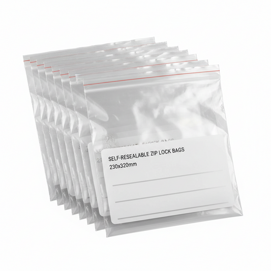 Large Grip Seal Bags – 25 Pack Self-Resealable Zip Lock Clear Bags with Write-On Panel (230 x 320mm)