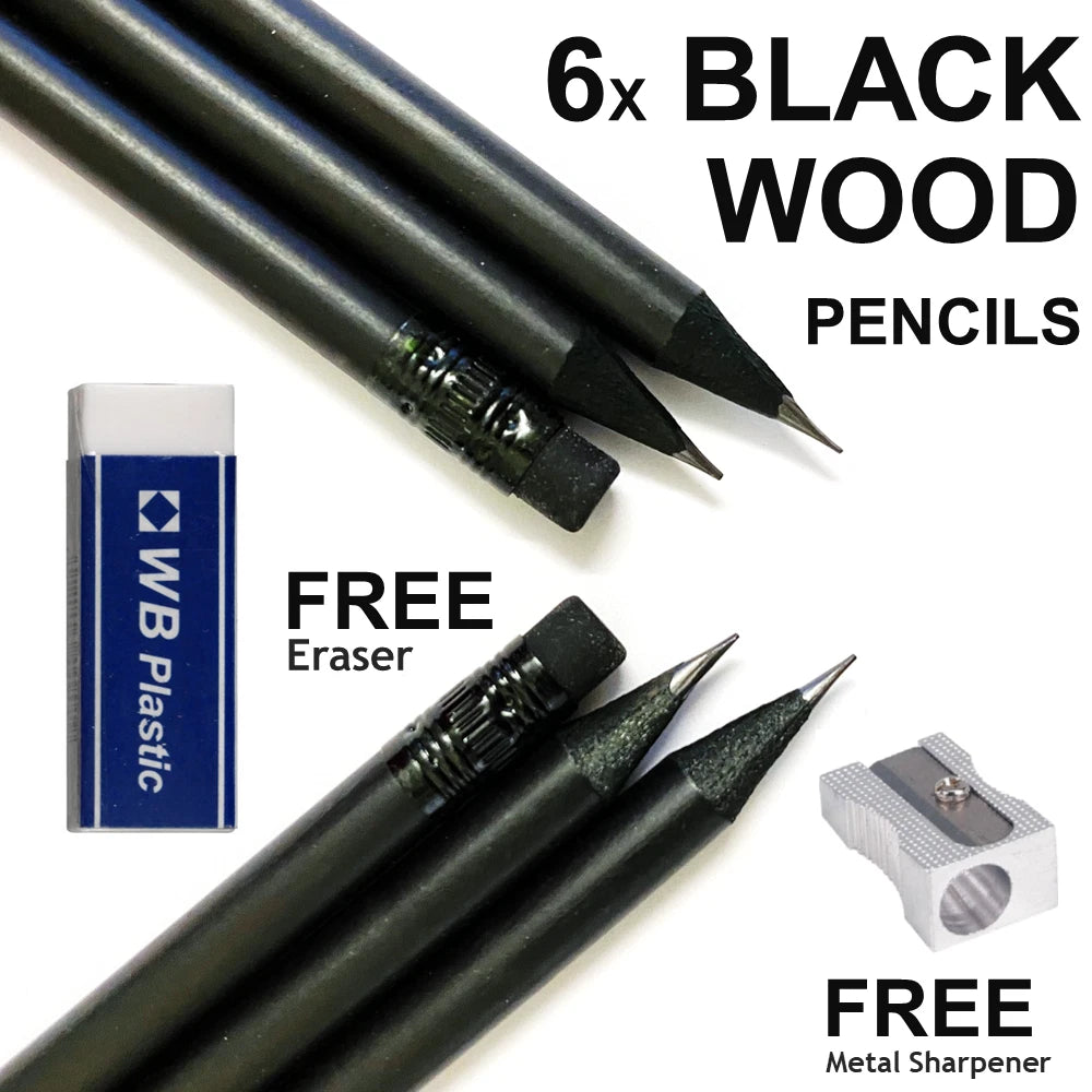 HB Pencils with Eraser Rubber Tips – 6 Pack with Free Sharpener & Eraser