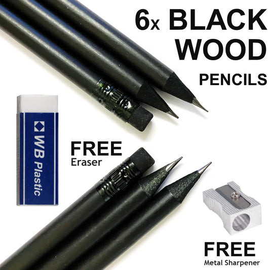 HB Pencils with Eraser Rubber Tips – 6 Pack with Free Sharpener & Eraser