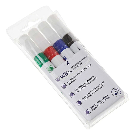 Dry Wipe Whiteboard Pens – Bullet Tip Premium Slim Markers, Assorted Colours