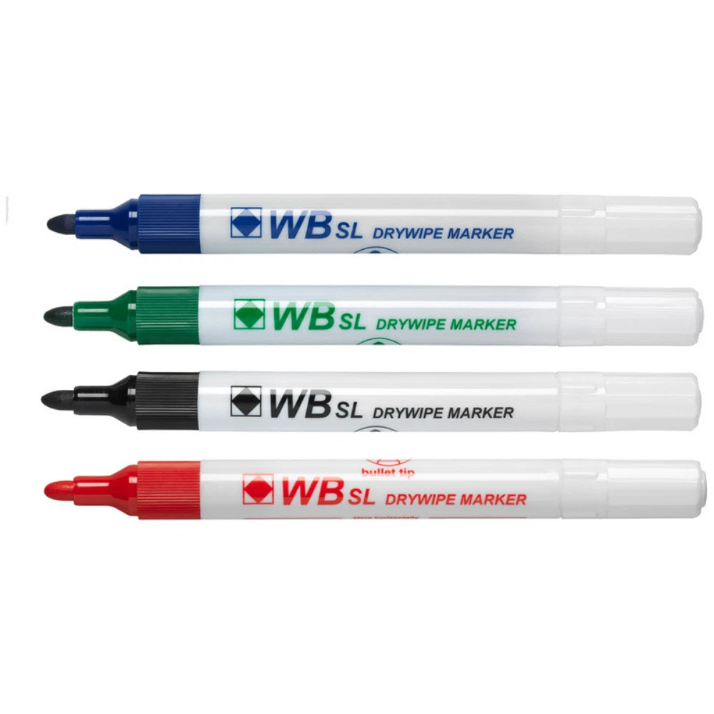 Dry Wipe Whiteboard Pens – Bullet Tip Premium Slim Markers, Assorted Colours
