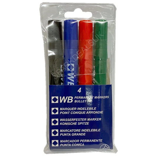 Permanent Marker Pens – 4 Pack Bullet Tip Premium Large Markers, Assorted Colours
